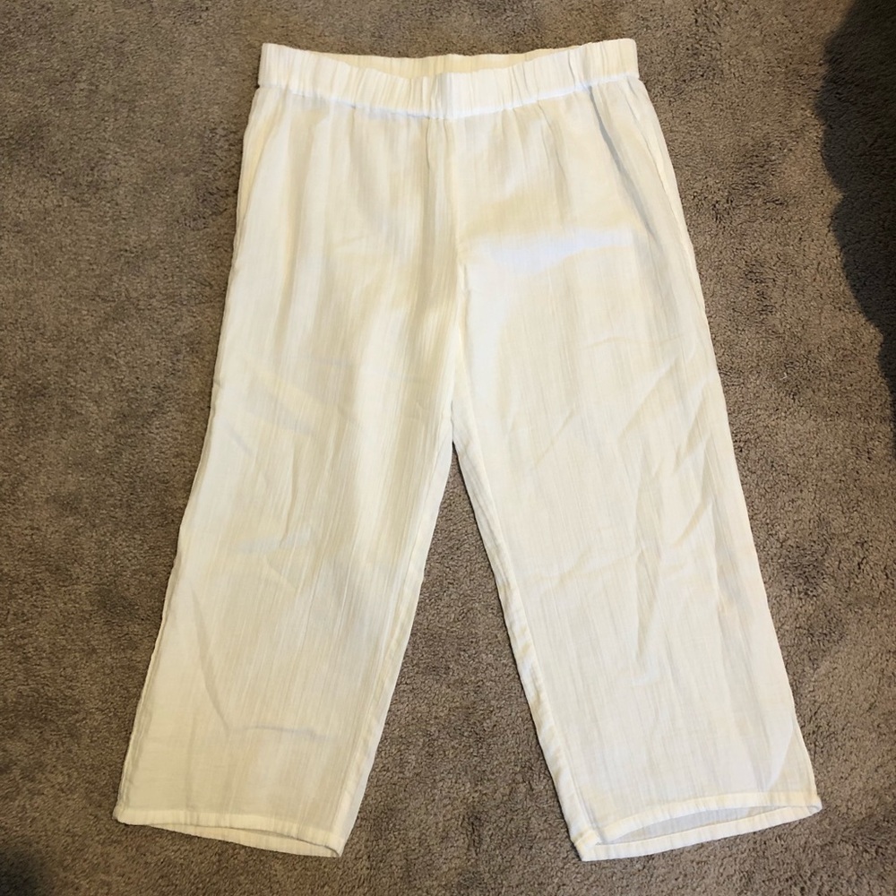 Eileen Fisher White Organic Cotton Gauze Pants M